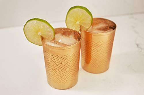 Alchemade 100% Pure Copper Mint Julep Tumbler Cups - 10 Oz Derby Cups With Etched Geometric Design For Mint Juleps, Cocktails, Or Your Favorite Beverage - Keeps Drinks Colder, Longer