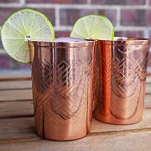 Alchemade 100% Pure Copper Mint Julep Tumbler Cups - 10 Oz Derby Cups With Etched Geometric Design For Mint Juleps, Cocktails, Or Your Favorite Beverage - Keeps Drinks Colder, Longer