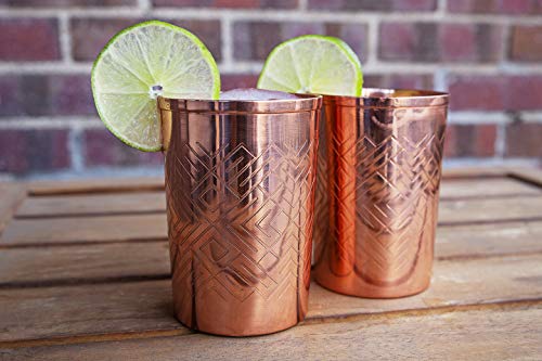 Alchemade 100% Pure Copper Mint Julep Tumbler Cups - 10 Oz Derby Cups With Etched Geometric Design For Mint Juleps, Cocktails, Or Your Favorite Beverage - Keeps Drinks Colder, Longer