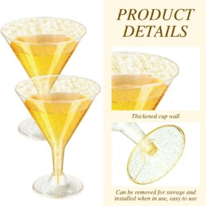 Sumind 100 Pcs Gold Glitter Martini Plastic Glasses 6.5 oz Disposable Cocktail Cups Stemmed Mini Margarita Glasses for Birthday Wedding Parties Wine Champagne Dessert Mousse Supply