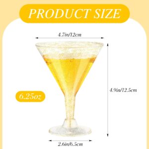 Sumind 100 Pcs Gold Glitter Martini Plastic Glasses 6.5 oz Disposable Cocktail Cups Stemmed Mini Margarita Glasses for Birthday Wedding Parties Wine Champagne Dessert Mousse Supply