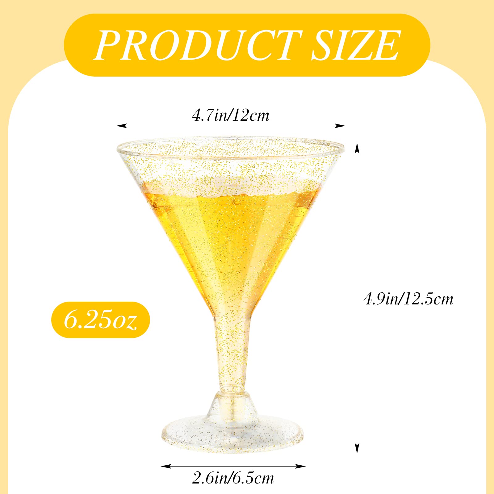 Sumind 100 Pcs Gold Glitter Martini Plastic Glasses 6.5 oz Disposable Cocktail Cups Stemmed Mini Margarita Glasses for Birthday Wedding Parties Wine Champagne Dessert Mousse Supply