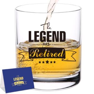 retirement gifts for men women 2023 whiskey glasses retirement party decorations the legend has retired gag gifts for coworkers boss dad husband friends bourbon scotch glass 12 oz