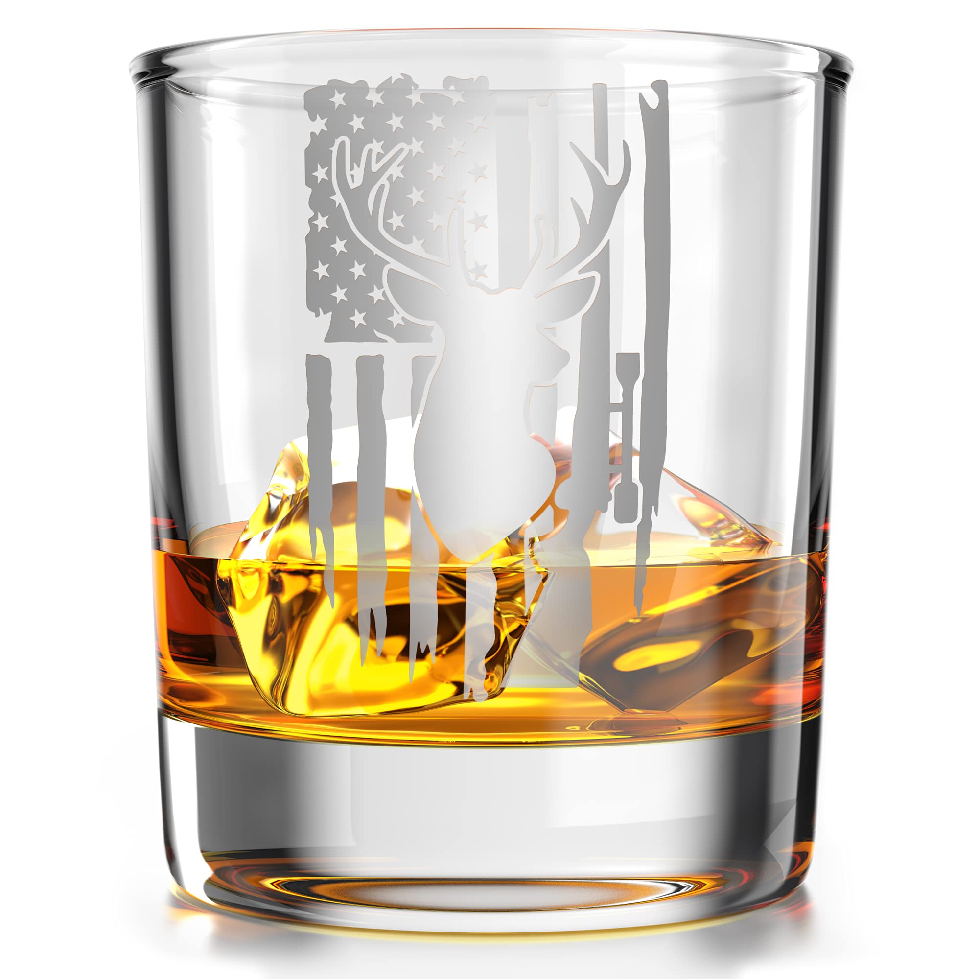 Deer Hunter American Flag - Old Fashioned Whiskey Rocks Bourbon Glass - 10 oz capacity