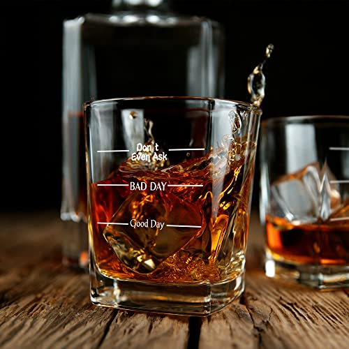 Don't Even Ask Good Day Bad Day Funny Whiskey Glasses Gifts for Men Dad, Unique Fathers Day, Birthday, Christmas Present for Dad, Mom, Friends, Coworkers, Brother, Him, 10 oz