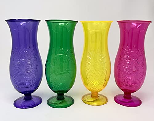 Greenbrier Luau Hurricane Glasses, 24.4 oz. - Plastic - POOL SAFE, Pink, Yellow, Purple, Green