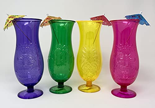 Greenbrier Luau Hurricane Glasses, 24.4 oz. - Plastic - POOL SAFE, Pink, Yellow, Purple, Green