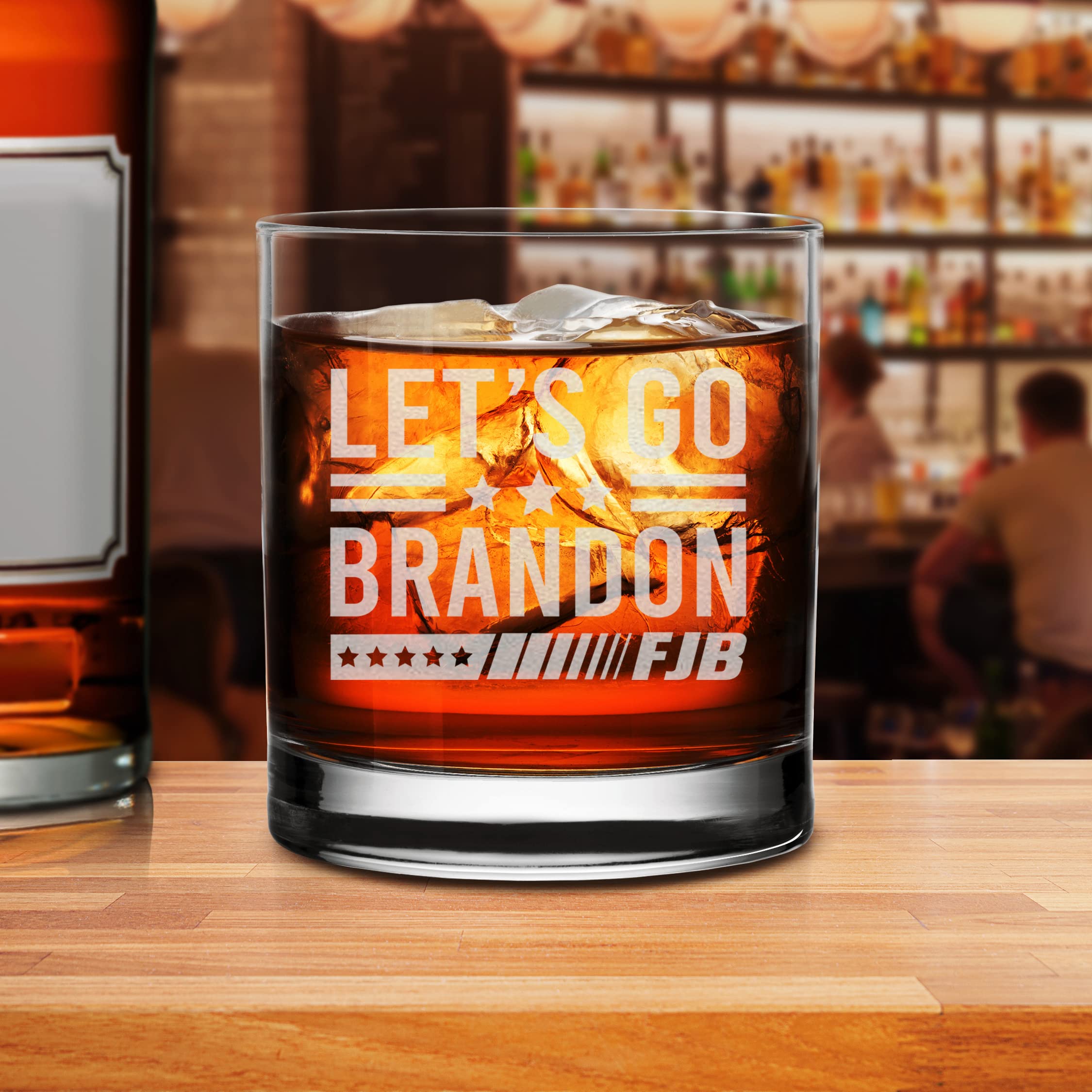 NeeNoNex Let's Go Brandon - Laser Engraved Whiskey Glass Funny and Sarcastic Design for Republicans Conservative Gift