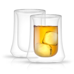 joyjolt cosmo double wall whiskey glasses – set of 2 double wall tumbler, ideal for old fashioned, or sweet manhattan cocktails –eminent brandy glass for party – 10 oz scotch whiskey glasses