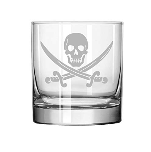 Aeiniwer 11 oz Rocks Whiskey Highball Glass Jolly Roger Pirate