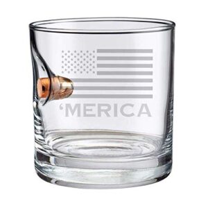benshot 'merica rocks glass with real 0.45acp bullet - 11oz | made in the usa [set of 2]