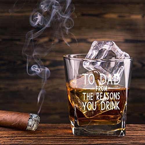 To Dad From The Reasons You Drink Funny Whiskey Glasses Gifts for Dad, Novelty Unique Birthday Gifts, Thanksgiving, Christmas Gifts for Dad, Men, Him from Daughter, Son, Kids, Wife, Whisky Glass 10 oz