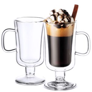 luigi bormioli double walled irish coffee mugs - 8½ oz (2 pack) insulated tea glasses, drinking glasses, for latte, espresso, cappuccino, desert dish, thermal shock resistant, for hot - cold beverages