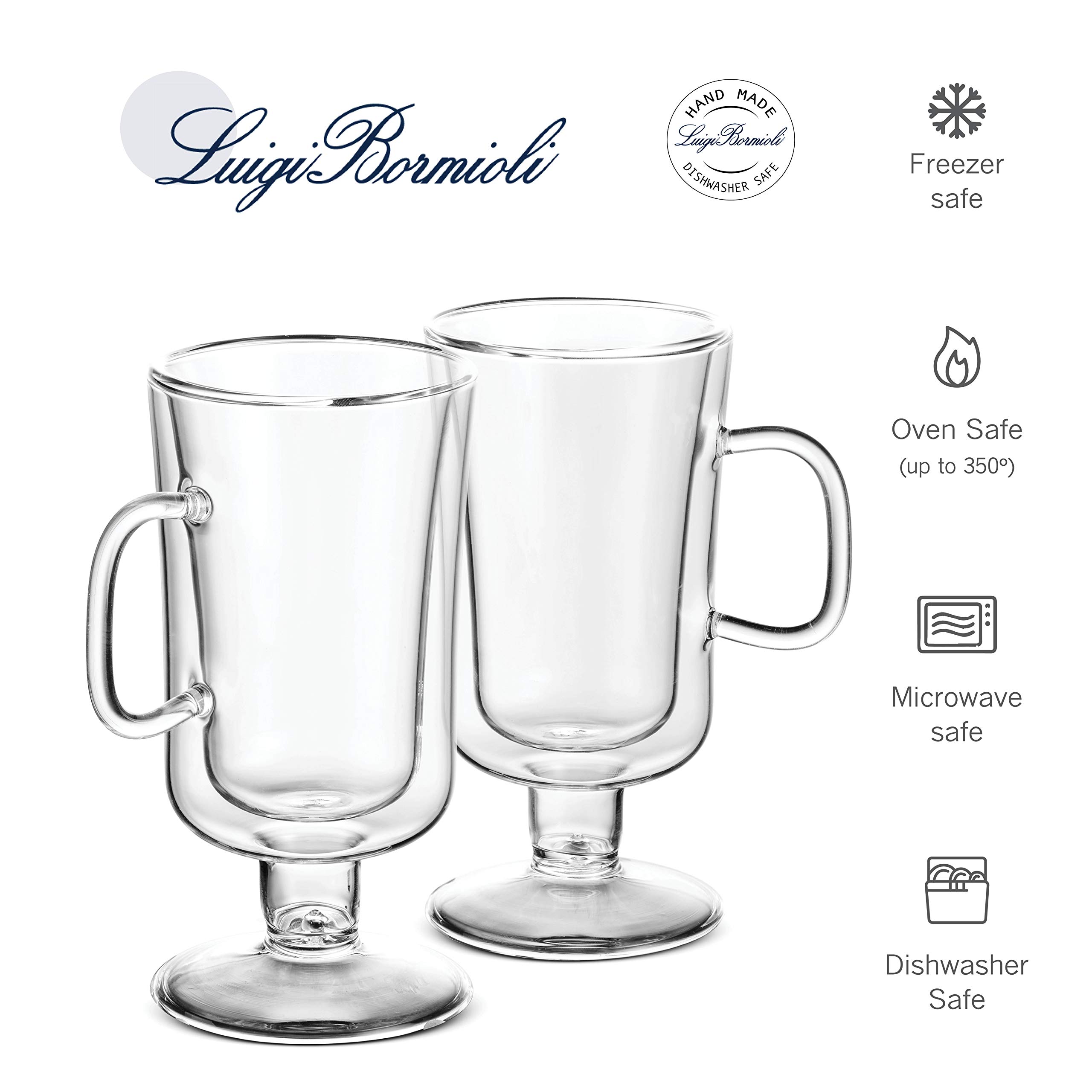 Luigi Bormioli Double Walled Irish Coffee Mugs - 8½ Oz (2 Pack) Insulated Tea Glasses, Drinking Glasses, for Latte, Espresso, Cappuccino, Desert Dish, Thermal Shock Resistant, for Hot - Cold Beverages