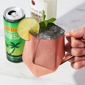 Viski Faceted Moscow Mule Mug, Copper Cocktail Glasses, Stainless Steel, Drinkware, Holds 18 oz