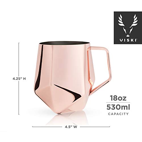 Viski Faceted Moscow Mule Mug, Copper Cocktail Glasses, Stainless Steel, Drinkware, Holds 18 oz