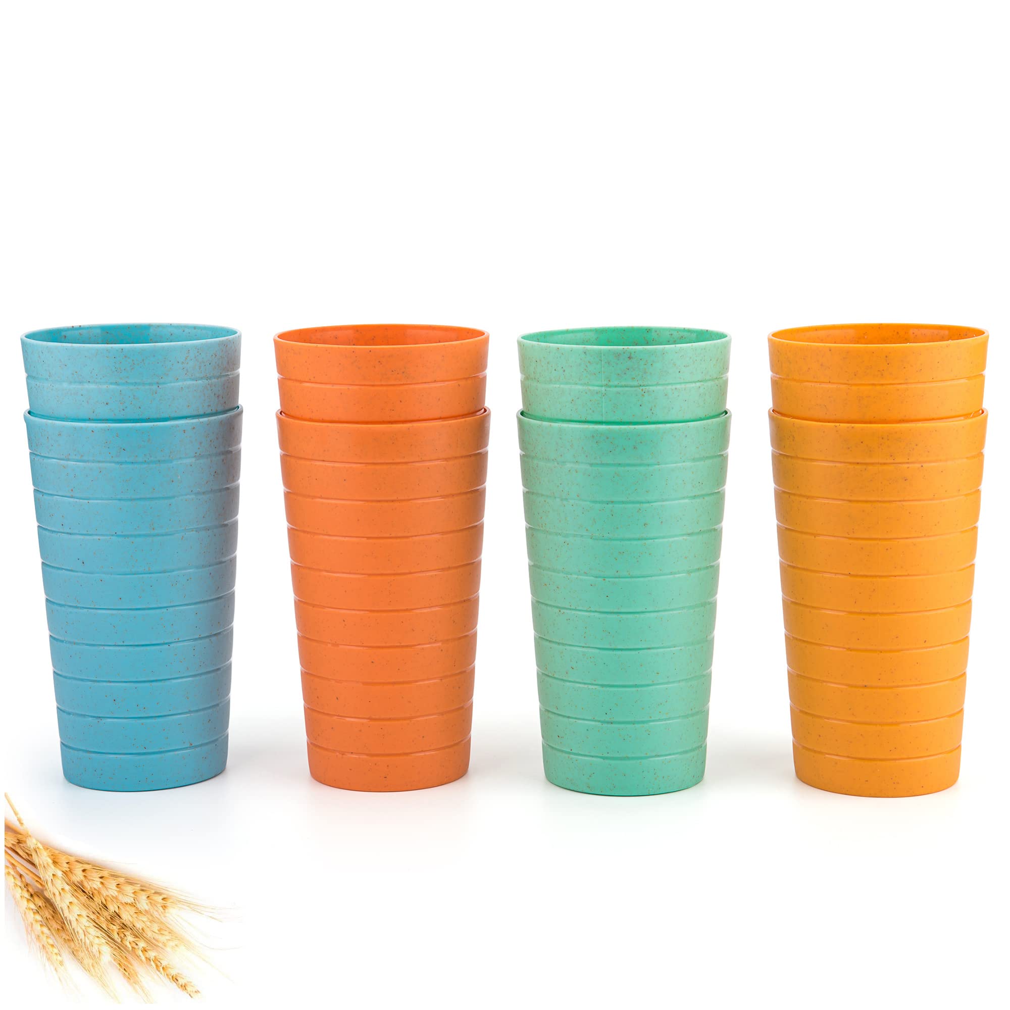 KX-WARE 22-ounce Wheat Straw Highball Glasses Plastic Tumbler, set of 8 Multicolor