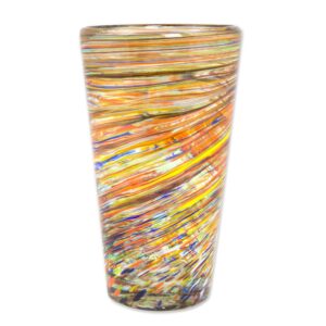 NOVICA Artisan Handmade Glass Highball Glasses Mexican Multicolor 13 Oz 6 Orange Mexico Tableware Drinkware Water Recycled Eco Friendly [6in H x 3.3in Diam. 13 Oz.] 'Rainbow Centrifuge' (Set of 6)