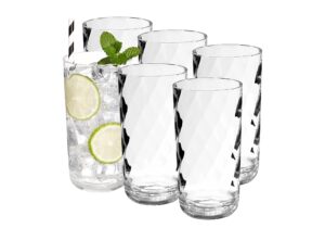 klifa- denver- 19 ounce, set of 6, acrylic highball drinking glasses, iced tea cups, bpa-free, plastic drinkware, dishwasher safe, clear