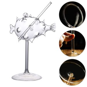 Operitacx Cocktail Cups Fish Wine Glass Funny Cocktail Glasses Globefish Shaped Martini Glasses Mojito Glass Cup for Home Wedding Party Bar Goblet Martini Glass