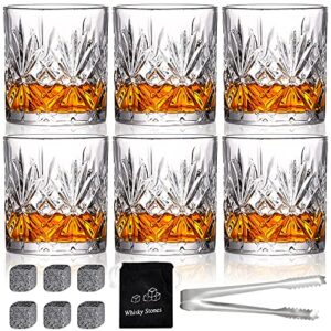 whiskey glasses rocks glasses 10oz old fashioned glass set of 6 crystal bourbon scotch whisky glasses lowball glassware drinking tumblers cups for cognac cocktail bourbon rum brandy bar men gift