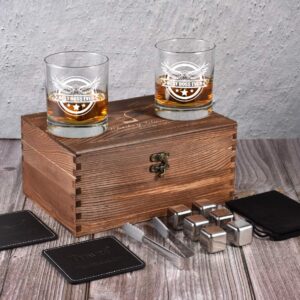 Best Boss Ever Whiskey Glass Stones Gifts for Boss, Funny Men's Christmas Birthday Day Gifts for Boss Supervisor Office Administrator Mentor Manager Coach Friends, Bourbon Scotch Glass Gift Set