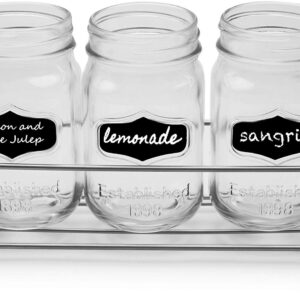 Circleware Chalkboard Mason Jar Glasses with Metal Holder Stand, Set of 4, Home & Kitchen Farmhouse Décor Drink Tumblers for Water, Beer and Beverages, 17 oz, 69075