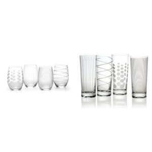 mikasa cheers stemless wine glasses (set of 4) and highball glasses (set of 4), clear