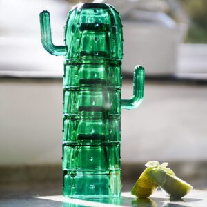 gökotta set of 6 | stacking cactus drinking glasses | handmade natural green glass | retro quirky gift present | dinner party cocktail water juice coffee mugs cups | 6pcs 250ml