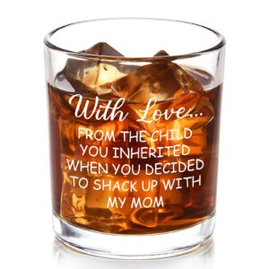 modwnfy gift for dad stepdad, funny stepfather whiskey glass, dad old fashioned glass for father’s day birthday christmas, step-dad scotch glass from stepdaughter stepson, with love from the child