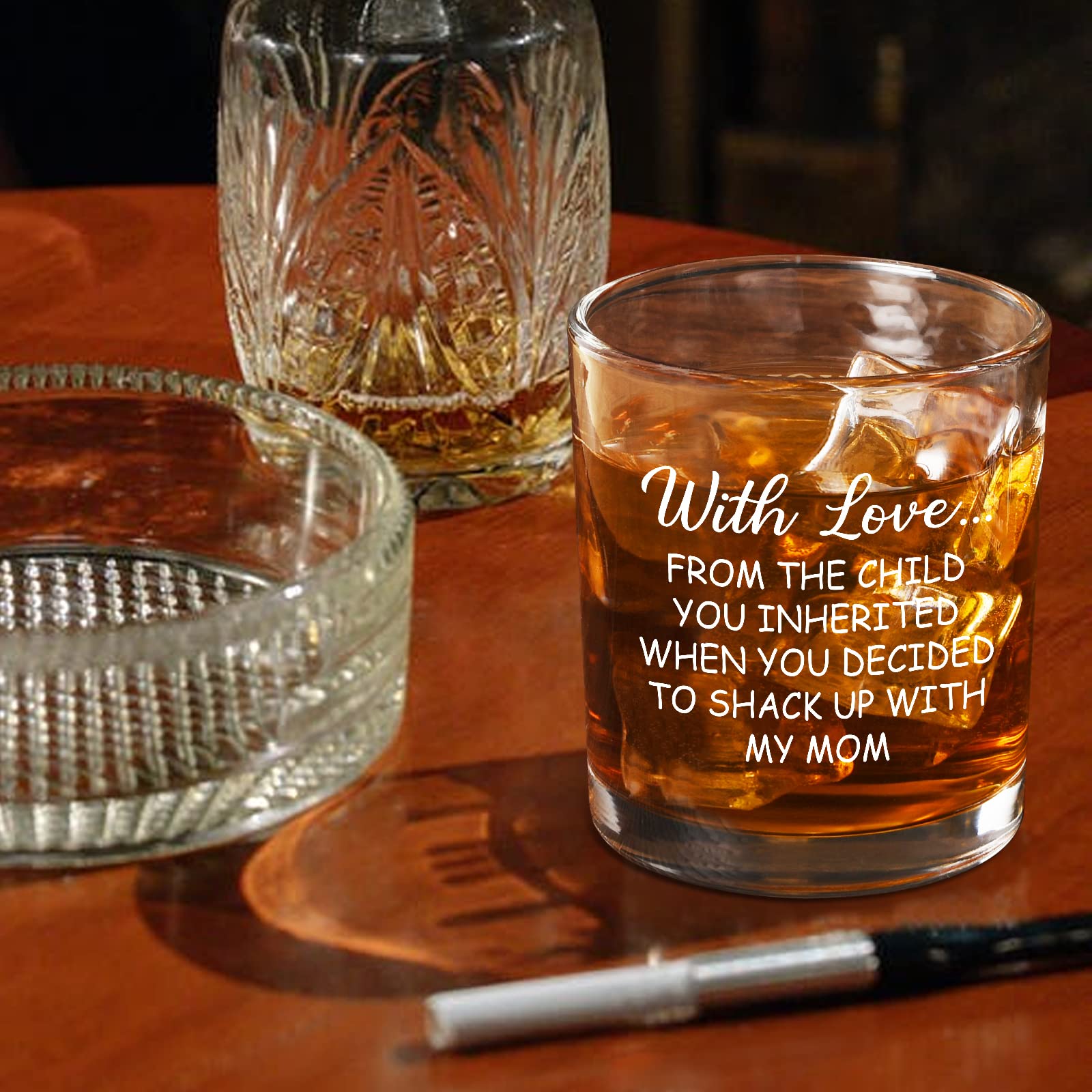 Modwnfy Gift for Dad Stepdad, Funny Stepfather Whiskey Glass, Dad Old Fashioned Glass for Father’s Day Birthday Christmas, Step-Dad Scotch Glass from Stepdaughter Stepson, With Love from The Child