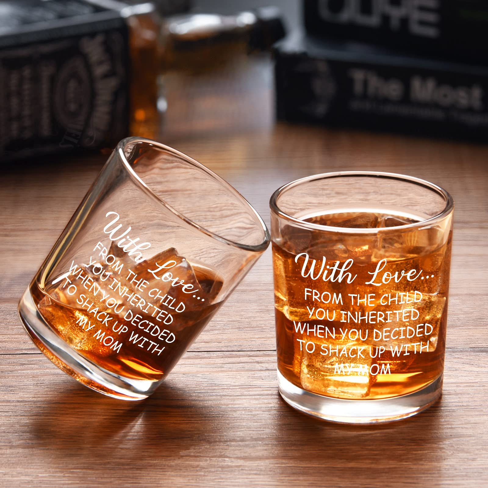 Modwnfy Gift for Dad Stepdad, Funny Stepfather Whiskey Glass, Dad Old Fashioned Glass for Father’s Day Birthday Christmas, Step-Dad Scotch Glass from Stepdaughter Stepson, With Love from The Child