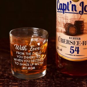 Modwnfy Gift for Dad Stepdad, Funny Stepfather Whiskey Glass, Dad Old Fashioned Glass for Father’s Day Birthday Christmas, Step-Dad Scotch Glass from Stepdaughter Stepson, With Love from The Child