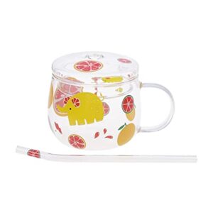 JHNIF 10 Oz Lovely Citrus Lemon Clear Glass Mug with Lid and Straw.