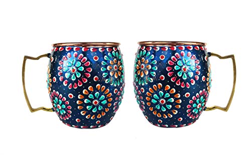 Rastogi Handicrafts Handmade Outer Hand Painted Art work Wine, Vodka, Beer,Cocktail,Juice, Cold Coffee Mug - Cup (2)