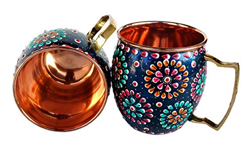 Rastogi Handicrafts Handmade Outer Hand Painted Art work Wine, Vodka, Beer,Cocktail,Juice, Cold Coffee Mug - Cup (2)