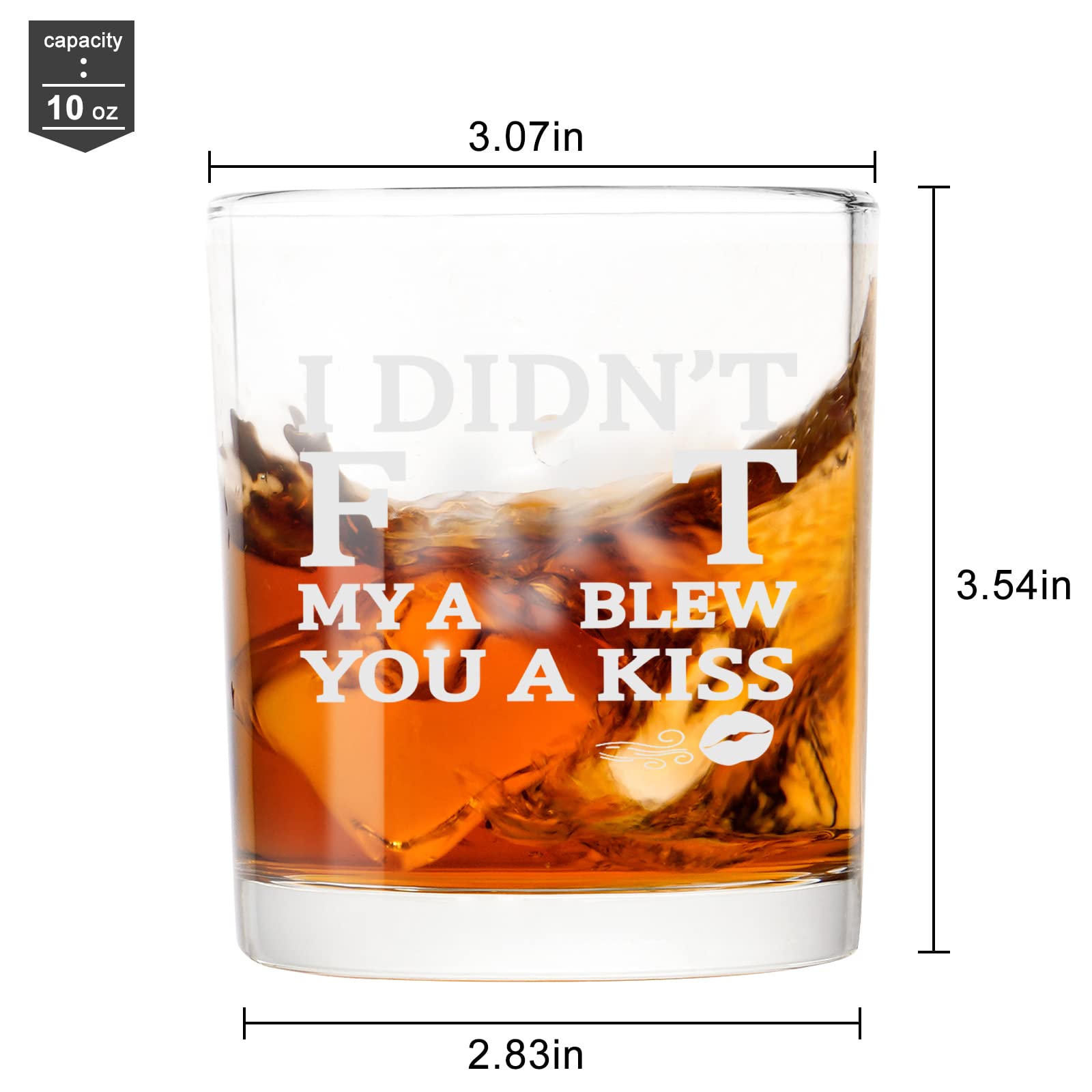 Modwnfy Funny Gag Gift Whiskey Glass, I Didn't Fart, My Ass Blew You A Kiss Old Fashioned Glass for Men Husband Boyfriend Dad, Novelty Rock Glass for Christmas Father's Day Daily Use, 10 Oz