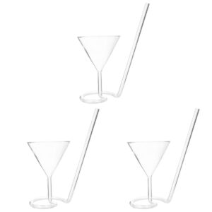 angoily 3pcs clear cocktail glasses spiral shaped, cocktail wine glass set of 3 unique spiral martini glasses with straw goblet cups glassware for ktv home bar club restaurant, hawaiian party