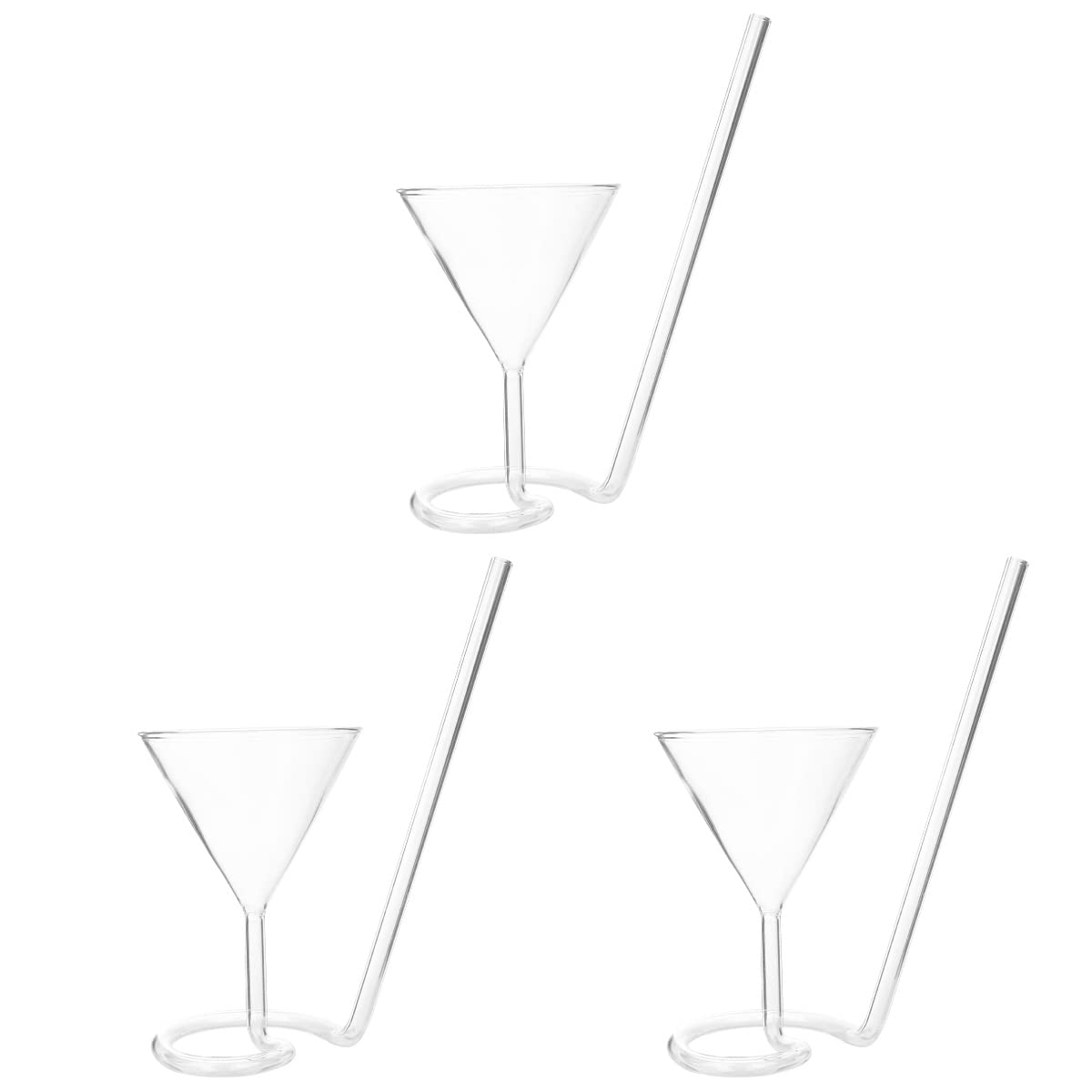 Angoily 3PCS Clear Cocktail Glasses Spiral Shaped, Cocktail Wine Glass Set of 3 Unique Spiral Martini Glasses with Straw Goblet Cups Glassware for KTV Home Bar Club Restaurant, Hawaiian Party