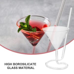 Angoily 3PCS Clear Cocktail Glasses Spiral Shaped, Cocktail Wine Glass Set of 3 Unique Spiral Martini Glasses with Straw Goblet Cups Glassware for KTV Home Bar Club Restaurant, Hawaiian Party