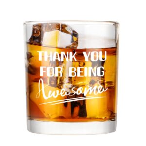 modwnfy thank you gifts, thank you for being awesome whiskey glass, appreciation gifts for awesome dad boss teachers friends coworkers, funny old-fashioned glass for christmas birthday, 10 oz