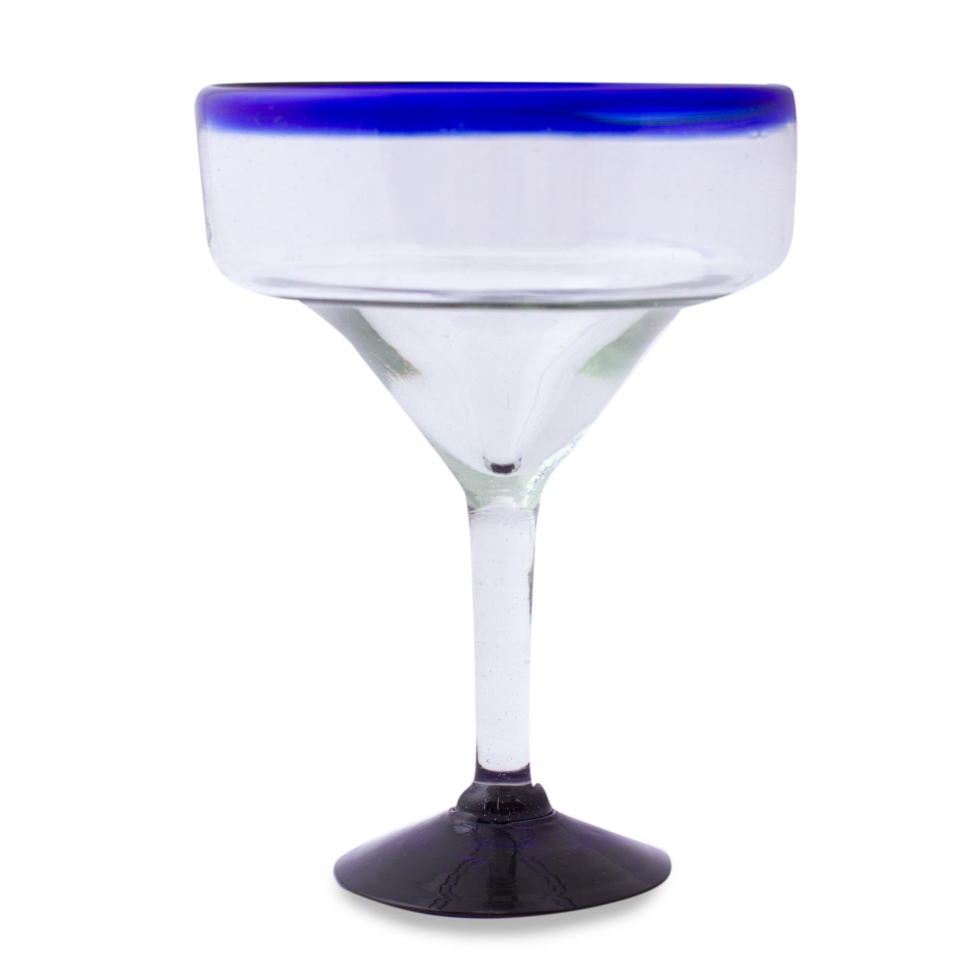 NOVICA - 284619 NOVICA Clear Blue Rim Glass Eco-Friendly Margarita Glasses, 13 Ounces, 'Cobalt Contrasts' (Set Of 6)