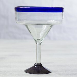 NOVICA - 284619 NOVICA Clear Blue Rim Glass Eco-Friendly Margarita Glasses, 13 Ounces, 'Cobalt Contrasts' (Set Of 6)