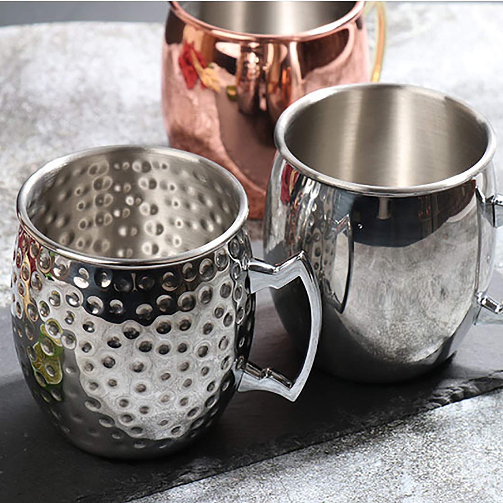 vilihkc 4pcs Moscow Mule Mugs Large Size 18 ounces Stainless Steel Lining Pure Copper Plating Gold Brass Handles with 5 heart-shaped stainless steel straws