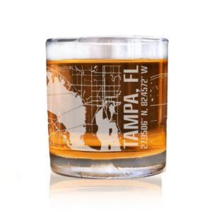 American Sign Letters Tampa Florida City Map Whiskey Glass - Tampa Map Glass, Florida Gift, Florida Glass