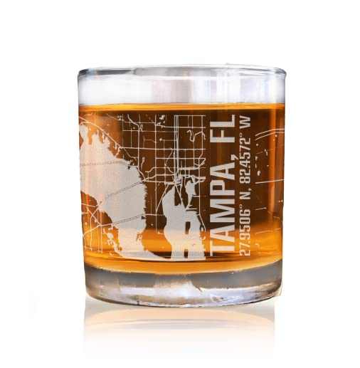 American Sign Letters Tampa Florida City Map Whiskey Glass - Tampa Map Glass, Florida Gift, Florida Glass