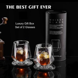 ONE TO LAST Whiskey Glasses Set of 2 - Hand Blown Double Walled Glass, Thick Rocks Glasses with Premium Gift Box - Perfect for Scotch, Bourbon and Old Fashioned Cocktails. (6.7oz(200ml))