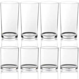 youngever set of 8 plastic drinking tumblers, old fashion plastic glasses, reusable plastic cups for whiskey and beer (12 ounce & 16 ounce)