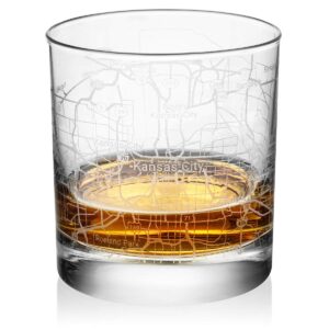 rocks whiskey old fashioned 11oz glass urban city map kansas city missouri