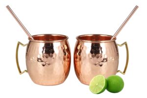 copper bar cocktails 29 moscow mule 100% solid pure copper mug/cup (16-ounce/set of 2, hammered)
